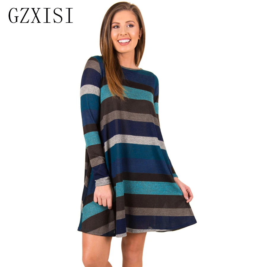 women dress mini plus size long sleeve red streetwear striped winter