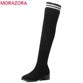 

MORAZORA 2020 new arrival thigh high over the knee boots women suede leather long boots pointed toe autumn winter shoes woman