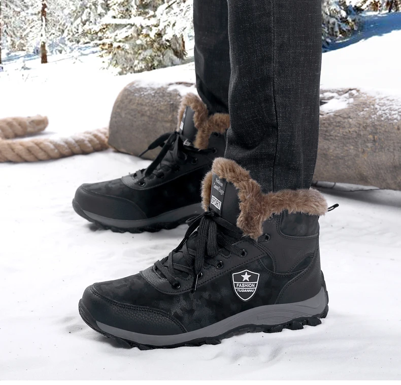 Зимние мужские ботинки на меху; теплые мужские зимние ботинки; высокие кроссовки; нескользящие водонепроницаемые ботильоны; мужская обувь с высоким берцем; большие размеры 39-46