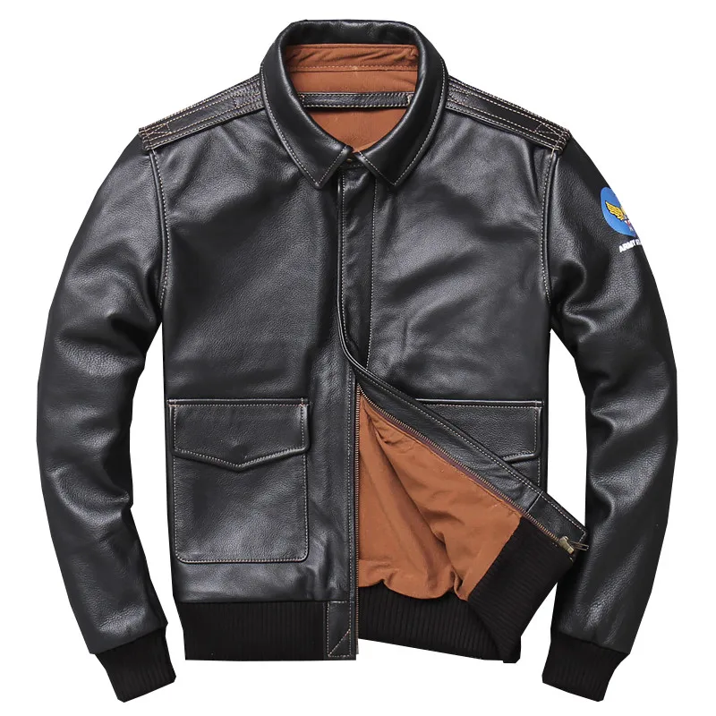 

Military Pilot Jacket Air Force Flight A2 Men Genuine Real Cow Leather Motorcycle Winter Cowhide Aviator Jacket Coat