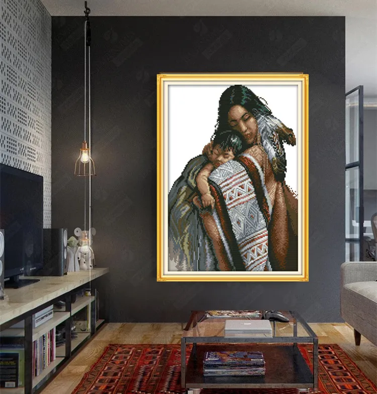 

Indian mother and child Cross Stitch Kits Printed pattern canvas Embroidery Needlework set Bedroom Easy Cross-stitch Home Decor