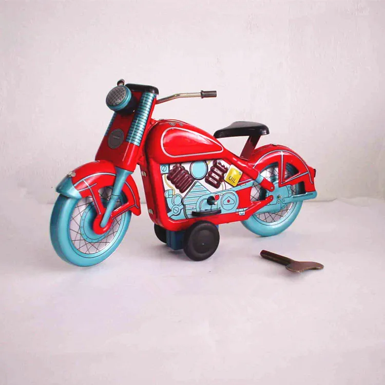 

[New] Adult Collection Retro Wind up toy Metal Tin moving Vintage motorcycle Mechanical Clockwork toy figures model kids gift