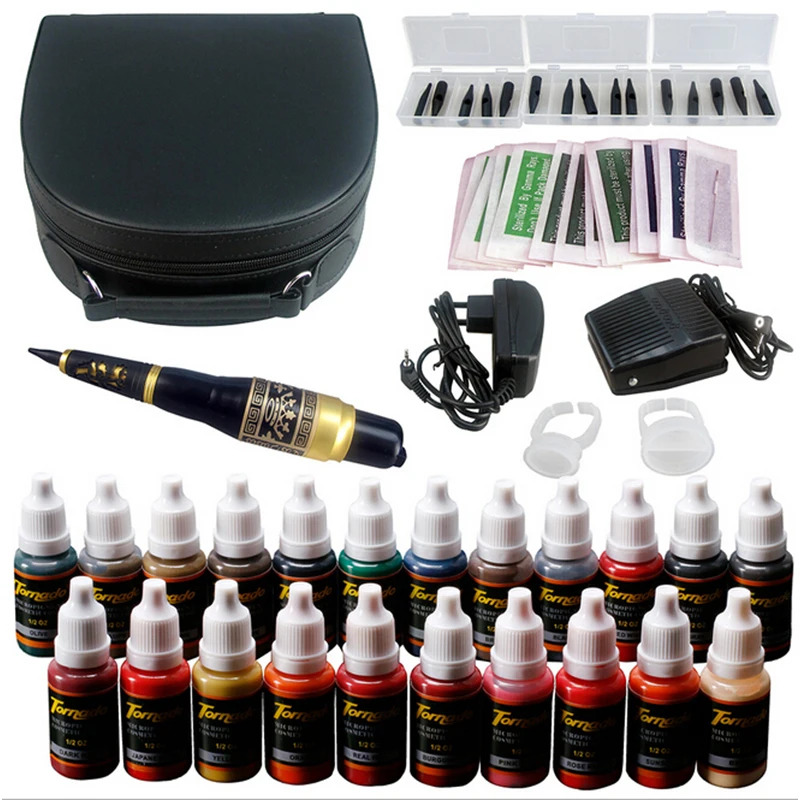 

Tattoo 5 Color Eyebrow Pen Tattoo Kit Permanent Makeup Eyebrow Machine Set 23colors Tattoo ink Foot Pedal Switch Needle Tip