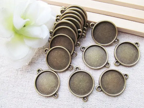 

10pcs antique bronze two hangs round base pendant/hanging charm/finding HB0003