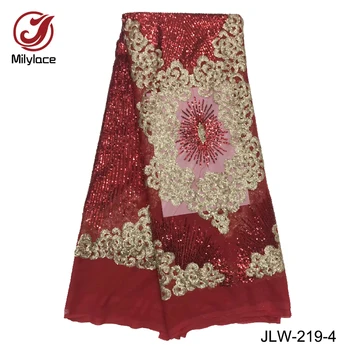 

Beautiful Shiny Sequin African Lace Fabric Magnificent Embroidery French Tulle Lace Fabric Nigeria Laces Fabrics 5 Yards JLW-219