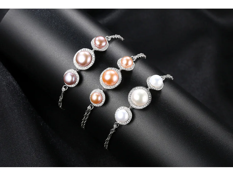 

S925 sterling silver bracelet micro inlay 3A zircon natural freshwater pearl fashion versatile jewelry C12