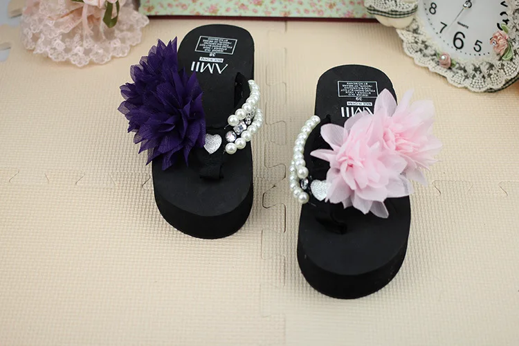 Chiffon Flowers Female Slippers Online Summer 2019 Beach Shoes Non-slip Flip Flops Wedge Platform51
