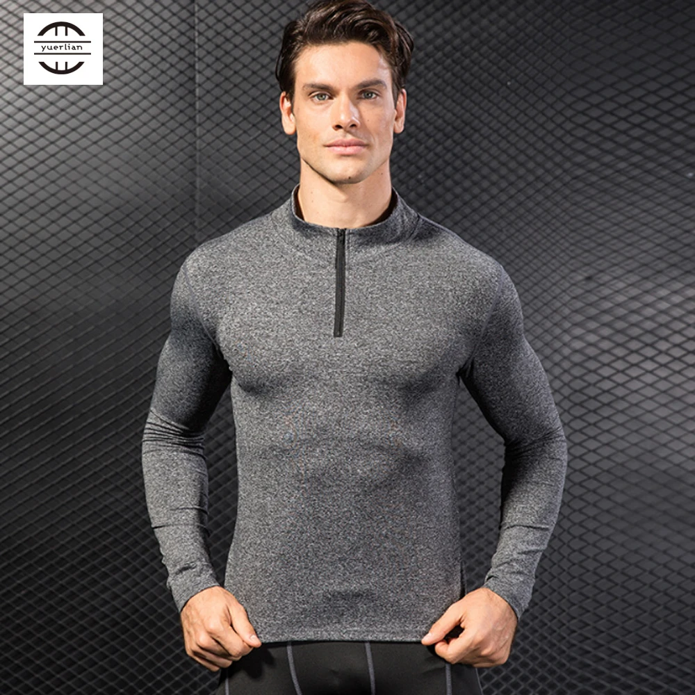 

Yuerlian 1/4 Zip gym shirt men Quick Dry Running T Shirt Men Fitness Tight Sport Clothing Bodybuilding Men's Sweatshirt For Men