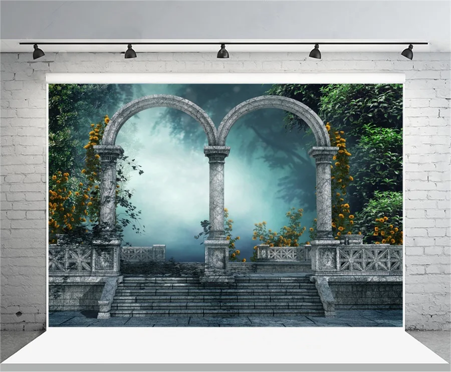 

Laeacco Fairytale Flowers Garden Arch Gate Hazy Forest Photography Backgrounds Vinyl Customs Camera Backdrops For Photo Studio