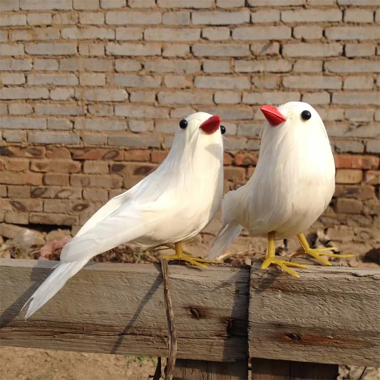 

16cm artifical bird white feathers dove bird,2 pieces birds polyethylene&furs handicraft garden decoration toy gift a1957