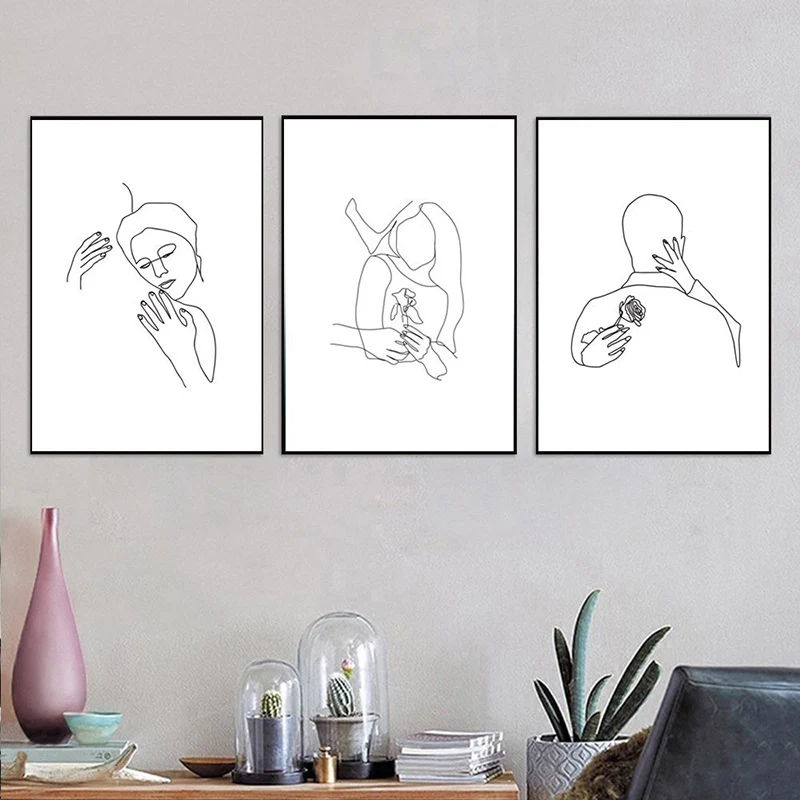 

Home Decor Prints Painting Kissing Nordic Wall Art Hug Romantic Couple Drawing Pictures Modular Canvas Poster Modern Bedroom