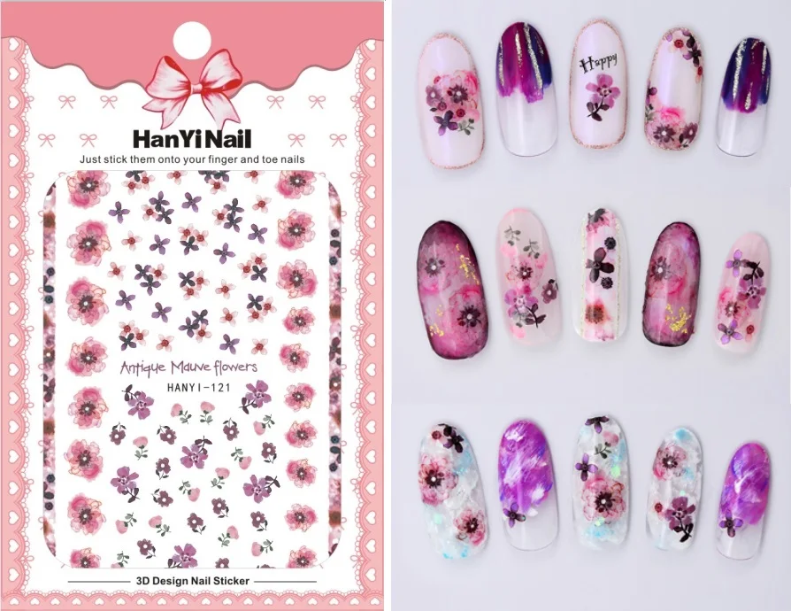 HanYiNail 104 134 2018 Новинка Весна Lucky Cat Fantacy цветы наклейки для ногтей Харадзюку советы