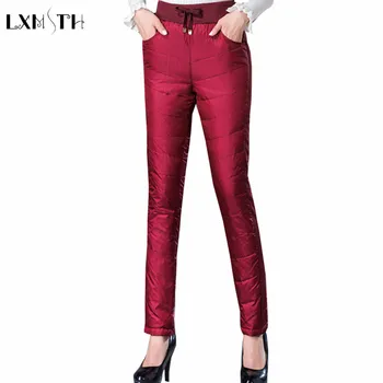 

LXMSTH Winter White Duck Down Pants Women High Waist Casual Thick Warm Skinny Pencil Pants Female Formal Work Trousers Plus Size