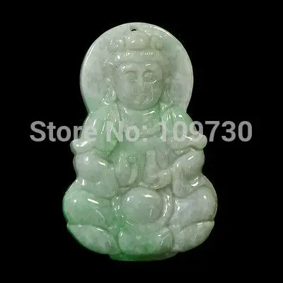 

Jewelr 0029490 Green 100% Natural Grade A Jade Jadeite Kwan-yin 2Side Pendant Necklace