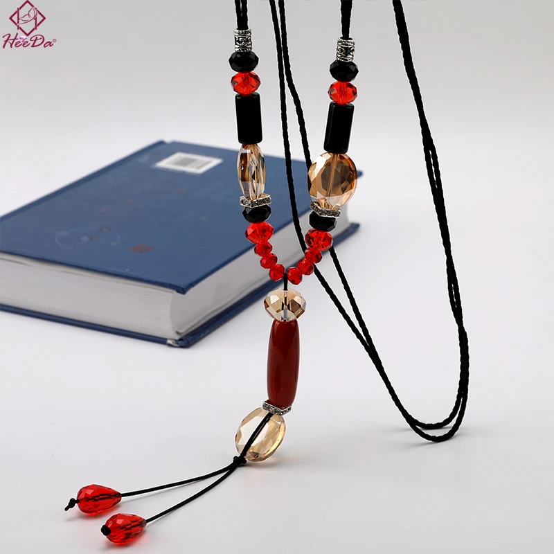

Women Long Crystal Beads Necklace Vintage Ethnic Sweater Chain Fashion Graceful Joker Handmade Neck Jewelry Accessories Heeda