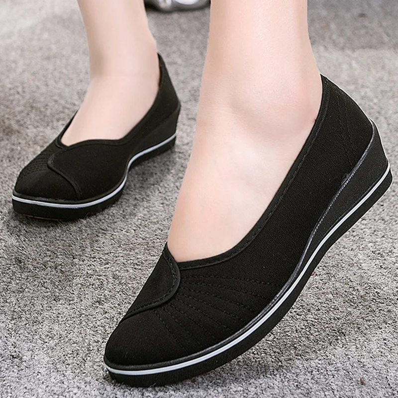 

Non-slip Flats shoes women Big size 4-9 Designer Nurse Shoes Woman Shallow Cotton Fabric Slip on Cheap Boat shoes for Ladies