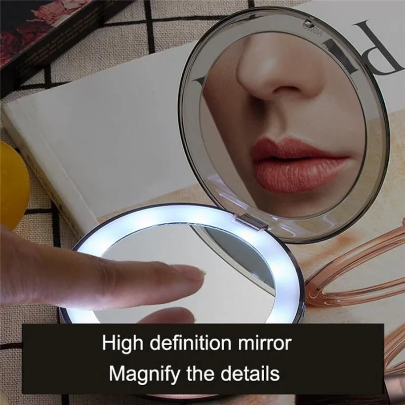Портативный для макияжа зеркало светодиодный светящийся компактный косметическое мини-зеркало увеличенное ручной складной