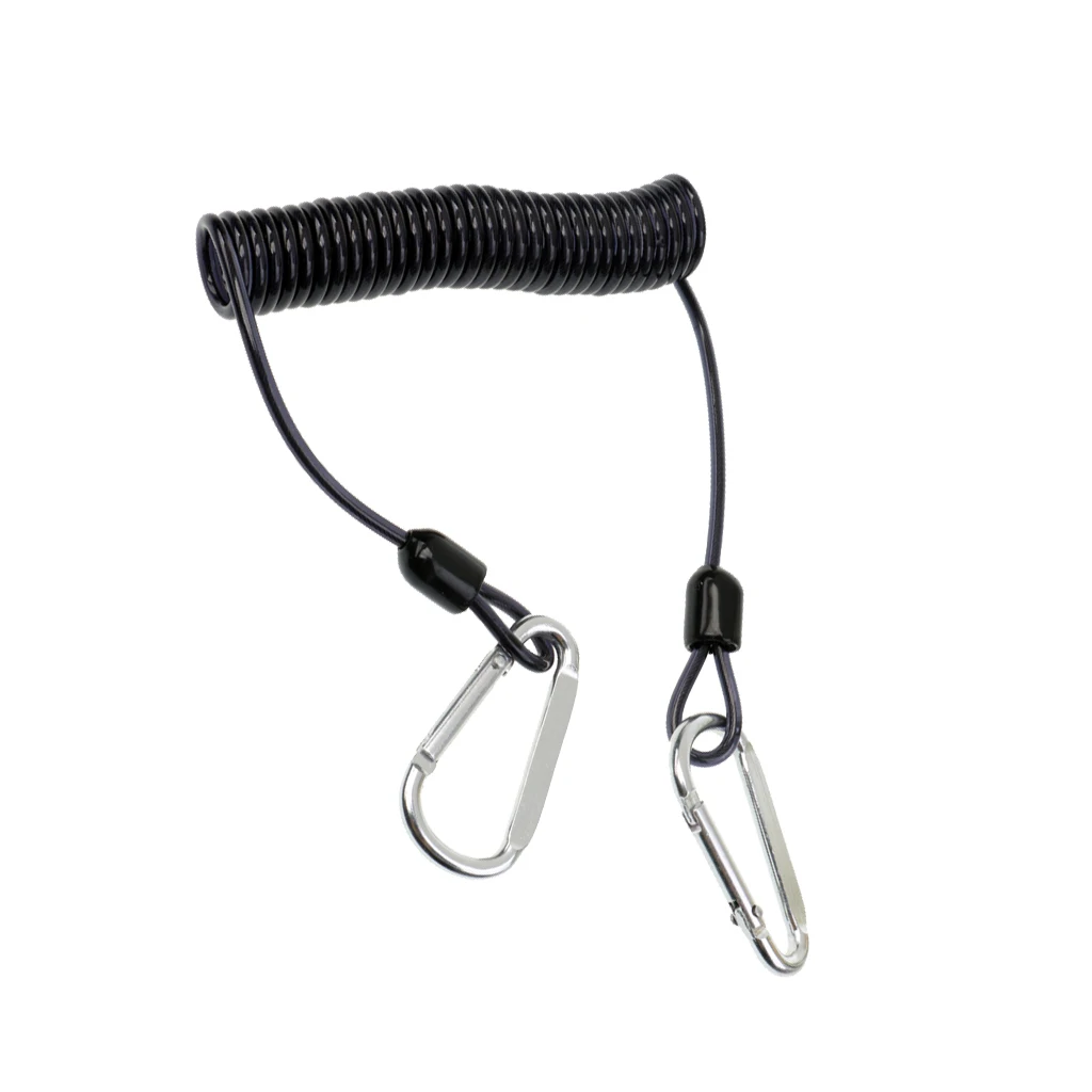 Heavy Duty Stretch Bungee Steel Wire Safety Coiled Lanyard with 2 Carabiner Keychain Clips for Reels Torch Camera Tools|Маски для