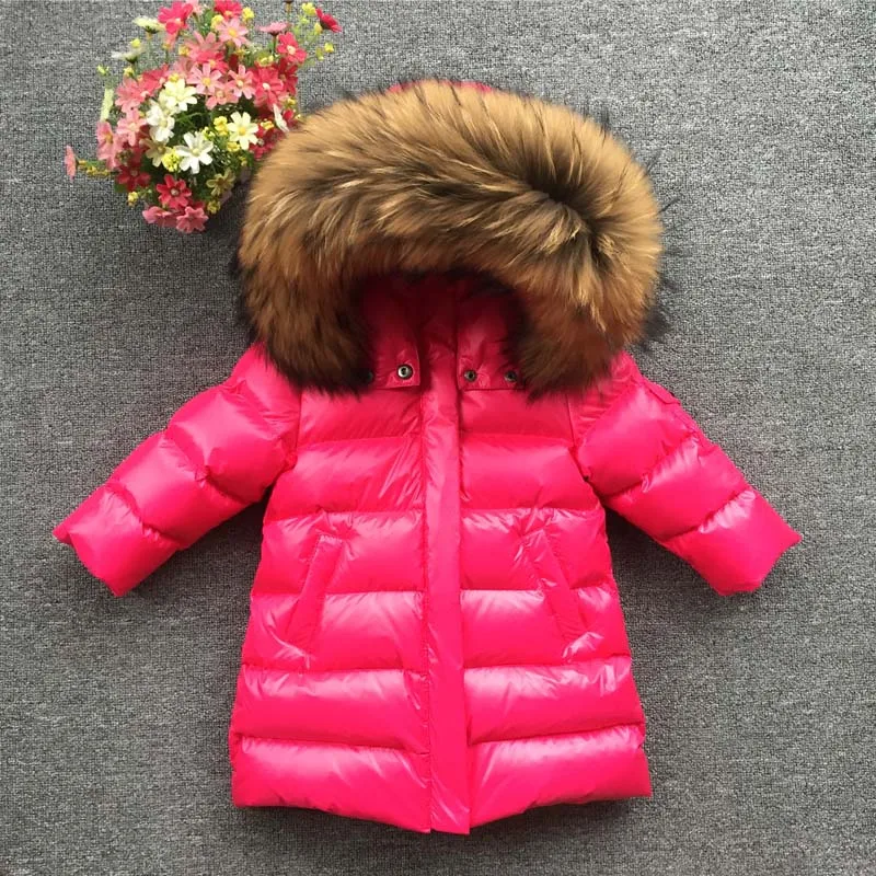Детская зимняя теплая куртка-пуховик с меховым воротником; зимняя куртка для маленьких девочек; верхняя одежда; парки для девочек; яркое зимнее пальто - Цвет: 3
