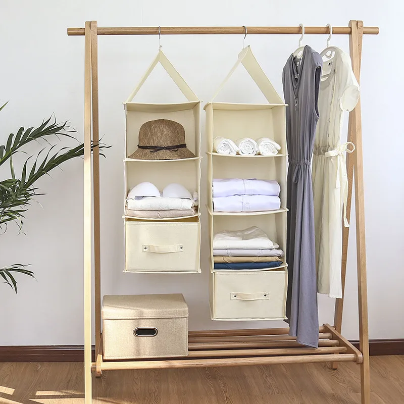 

Multi-layer storage hanging bag Wardrobe drawer type organizer box New cotton and linen Fold-able clothes storage hanging bag