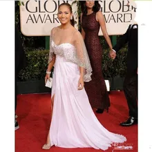 Новые Вечерние платья Вдохновленные платья знаменитостей Спагетти с прозрачными кристаллами обернуть шифоновые с Боковым Разрезом длиной до пола платья