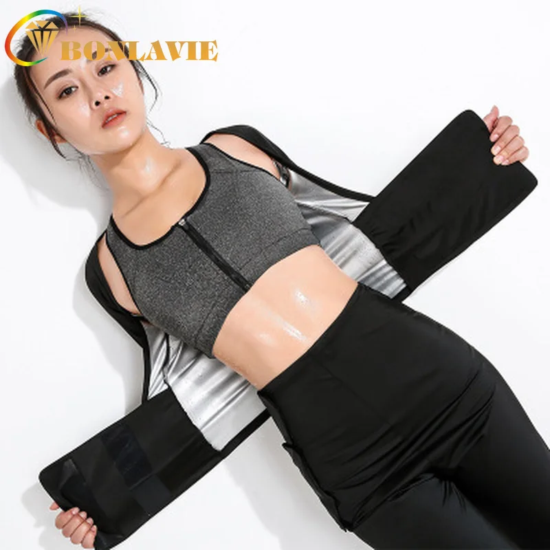 

2019 Women Sweatshirt Pants Coat Belt Fat Burning Belly Pants Running Fitness Gym Training Sports Clothing for Weight Loss