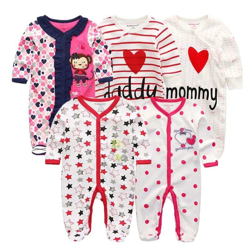 5 шт./лот, детская одежда для сна с длинными рукавами и круглым вырезом, 0-12 месяцев, детская одежда, Детский комбинезон хлопок, с рисунком, для новорожденных - Цвет: baby girl sleeper5