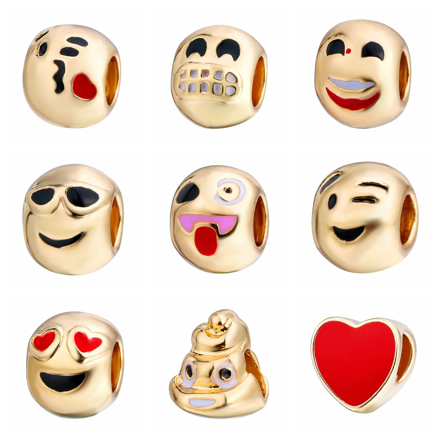 Romantic GOLD emoji Original crystal Charm Fit Pandora Bracelet Necklace Authentic DIY Handmade