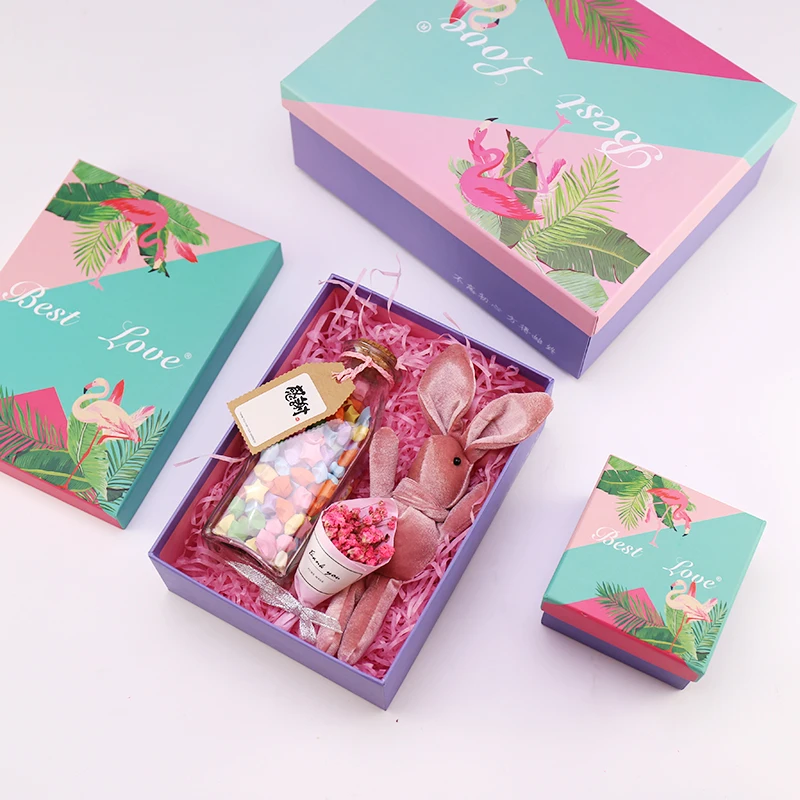 

High Quality Cardboard Gift Box Flamingo Explosion Gift Box Wedding Candy Box Lipstick Perfume Wrapping Supplies Customizable