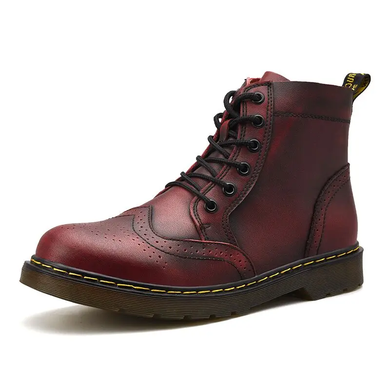 Мужские ботинки; высококачественные ботинки из спилка; мужские зимние водонепроницаемые ботильоны; ботинки для верховой езды; уличные рабочие зимние ботинки; мужская обувь - Цвет: deep red