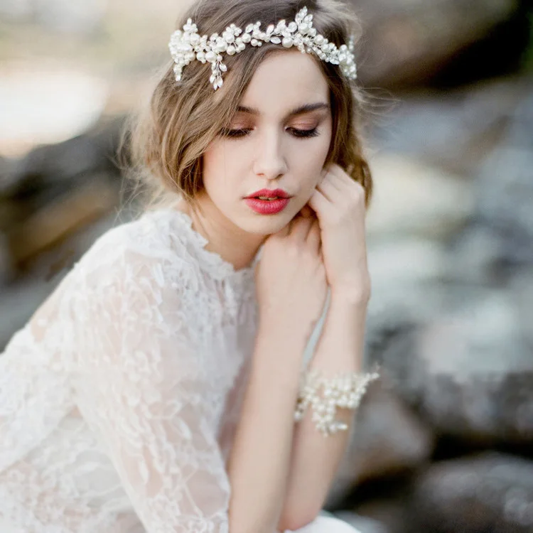 

White 2019 Bridal Wedding Headband Handmade Pearl Crystal Wedding Hair Accessories Decoration 2019 New Wedding Hair Piece