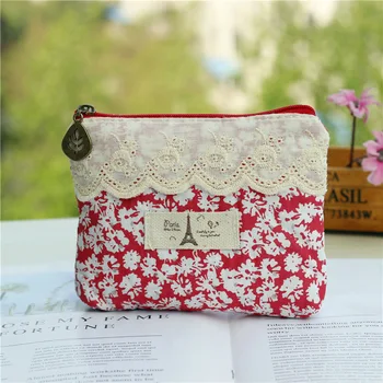 

Cotton floral lace women coin purse mini short wallet ladies sanitary bags female money pouch carteira bolsa feminina for girls