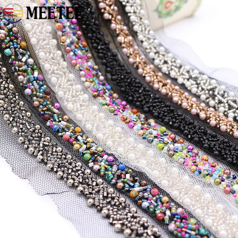 Meetee 3/10Yards 15mm Manual Beaded Lace Trim Polyester Mesh Beads Decoration Ribbon DIY Clothes Sewing Accessories KY022 | Дом и сад