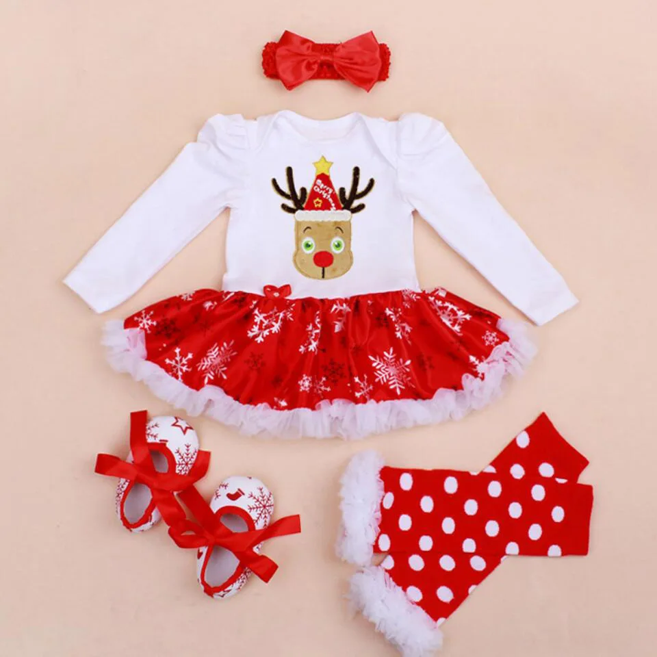 4PCs per Sets Infant Girl Clothes Red Baby Girls Snowflake Printed Deer Santa Ho Ho Ho Christmas Dress Shoes Leggings Headband 4PCs per Sets Infant Girl Clothes Red Baby Girls Snowflake Printed Deer Santa Ho Ho Ho Christmas Dress Shoes Leggings Headband