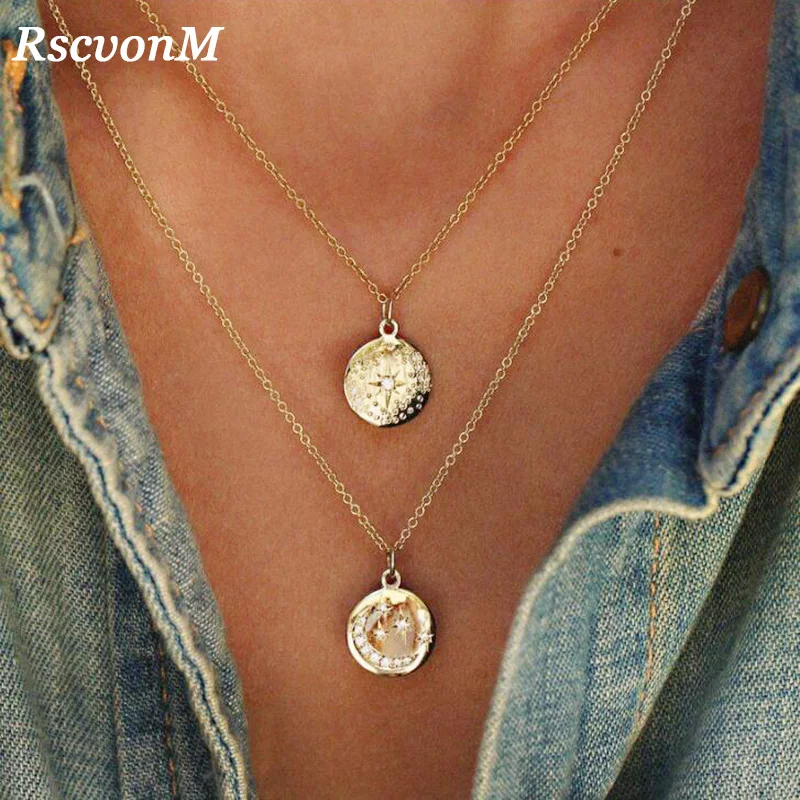 

Gold Chain Star Moon Sun Choker Necklace for Women Crystal Coin Chocker colar necklaces pendants collier femme collares kolye