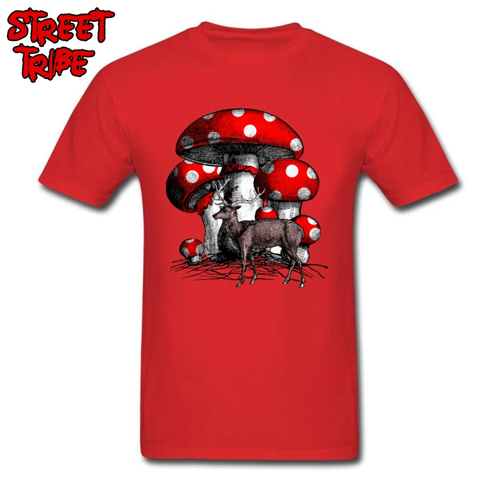 Coupons Mens T Shirts Deer and the Giant Mushroom Simple Style T Shirt 100% Cotton Short Sleeve cosie Tee-Shirts Round Neck Deer and the Giant Mushroom red
