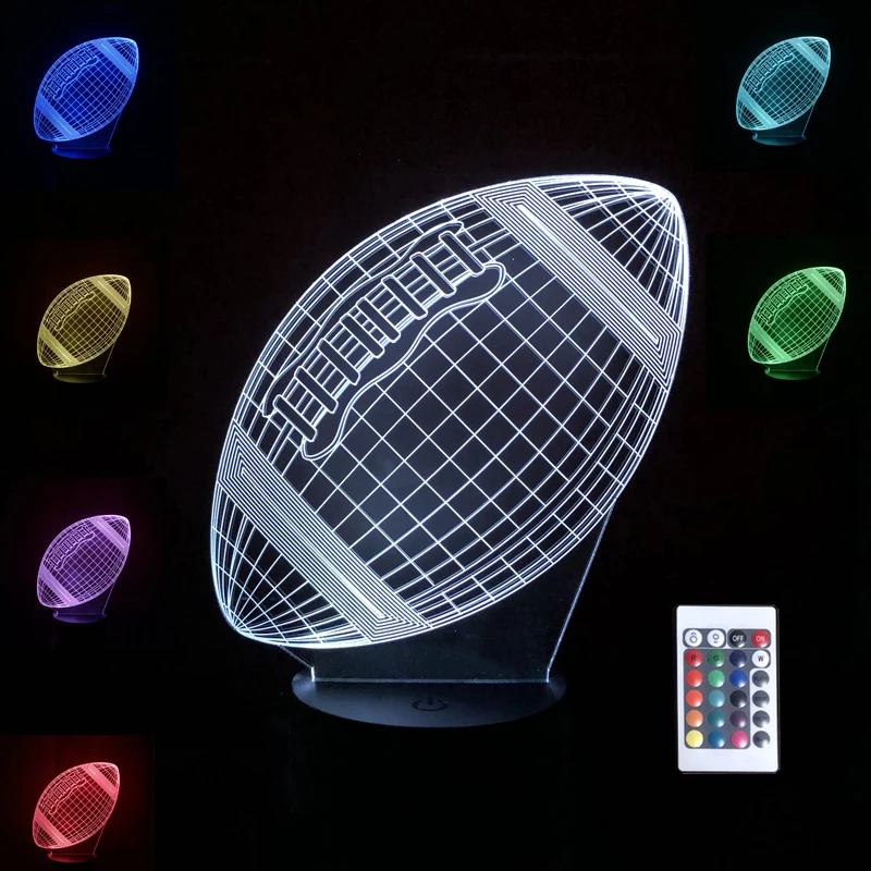 3D сенсорные ночные огни регби футбол 7 цветов иллюсветодио дный Зия светодиодные Рождественские огни Хэллоуин Настольная лампа Babyroom