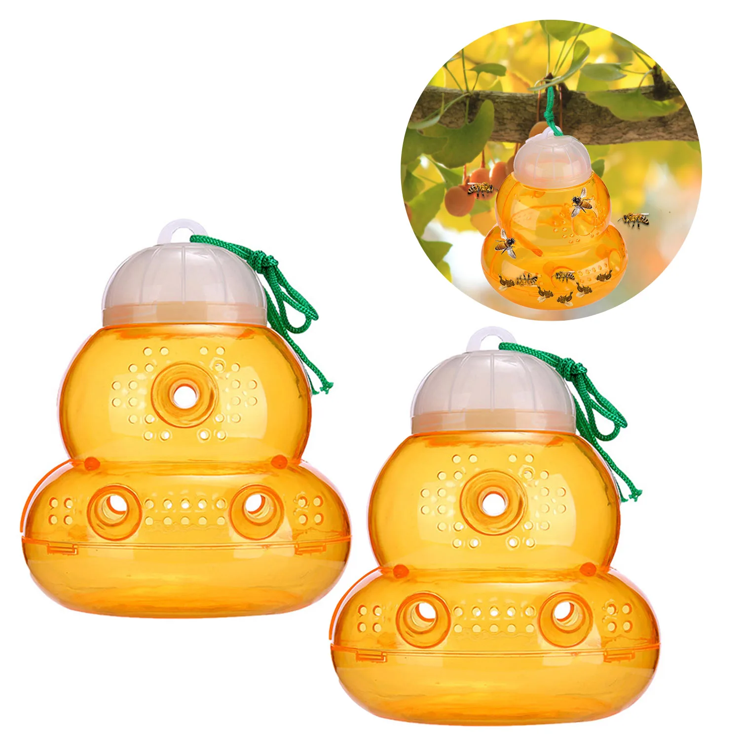 

Behogar 2PCS Outdoor Gourd Shape Insects Fly Bugs Wasp Yellow Jackets Trap Catcher for Home Garden Patio Courtyard Orchard