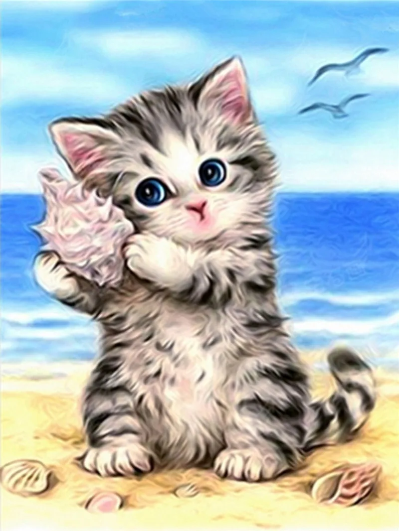 DIY Алмазная картина, смола, круглая 5D алмазная вышивка, вышивка крестом, попугаи, сова, кролик, животные, рукоделие, хобби для детей - Цвет: S187 beach cat