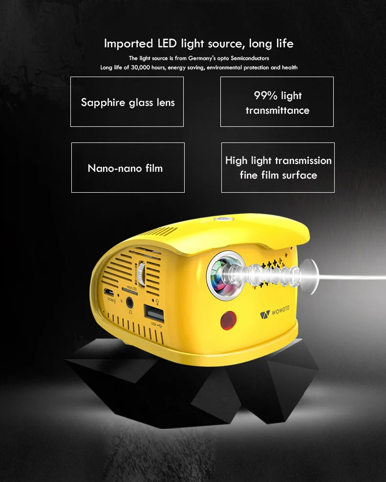 Мини проектор WOWOTO с ручной фокусировкой 854*480 разрешение Wi Fi Bluetooth светодиодный