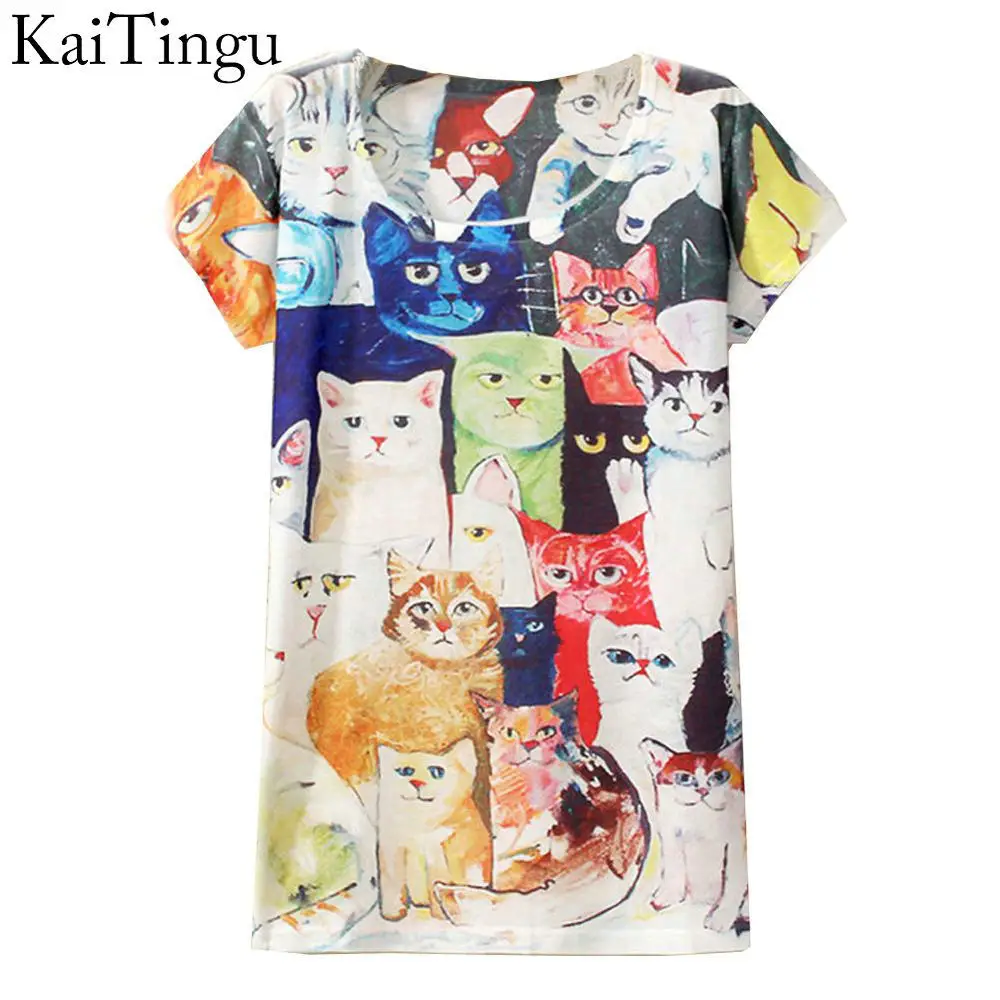 2017 New Fashion Vintage Spring Summer Animal Digital Printing Women's Short Sleeve T-shirt Cotton Blend Printed Tee T Shirts