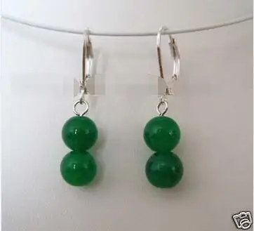 

Free Shipping >> 8mm Green Chinese Jade Dangling Earrings Lever Back