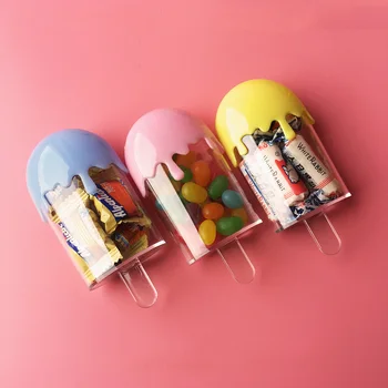 

12PCS Transparent Plastic Candy Box Creative Ice Cream Shape Sugar Containers Holder For Birthday Wedding Party Decoration
