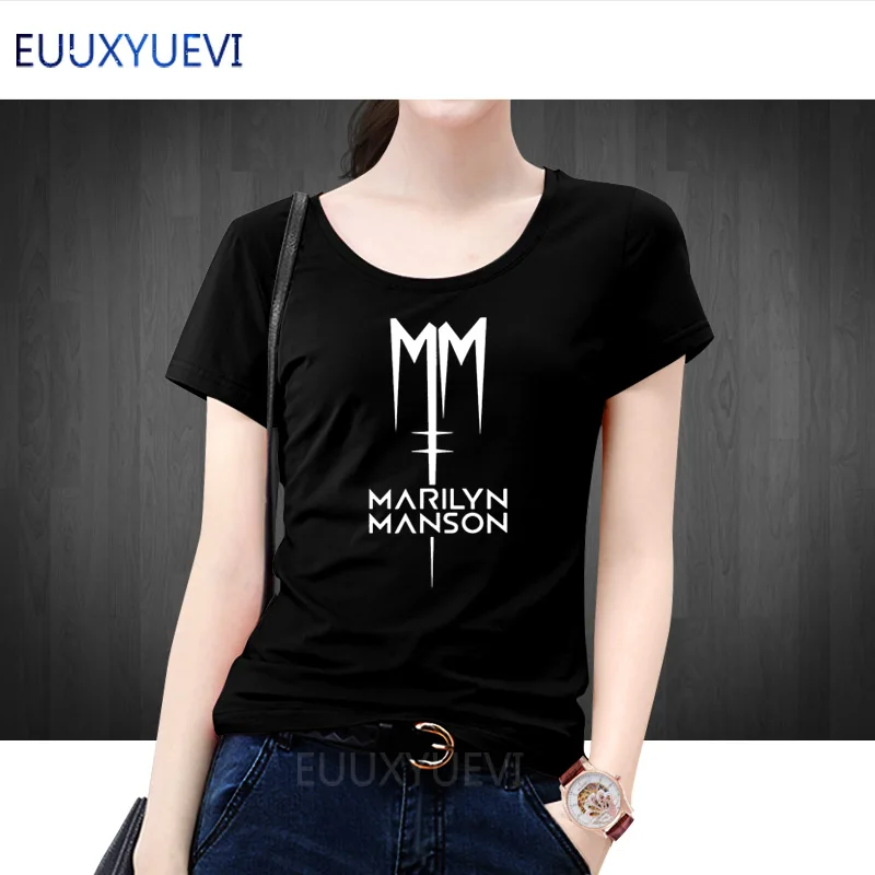 Классический Мэрилин Мэнсон рок-футболка Для женщин женская футболка 2018 Изделие из хлопка с короткими рукавами Повседневная футболка