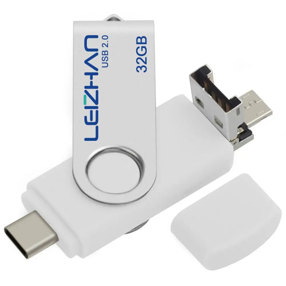 LEIZHAN Флешка Android телефон OTG USB флэш-накопитель Тип c USB C Рамочка для фотографии 128 Гб 64 ГБ 32 ГБ 16 ГБ 8 ГБ 4 ГБ микроперо-накопитель памяти - Цвет: Type c-Micro-White