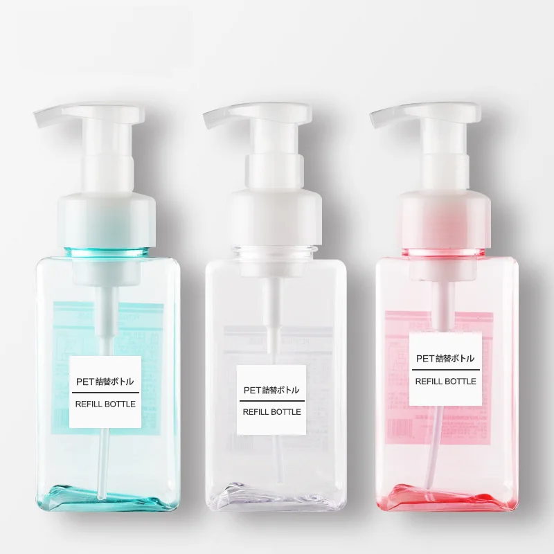 4pcs 450ml PET Dispenser Foaming Pump Bottle Empty Travel Portable Convenient Press Bottle Facial Cleanser Sub-bottle 4 Colors