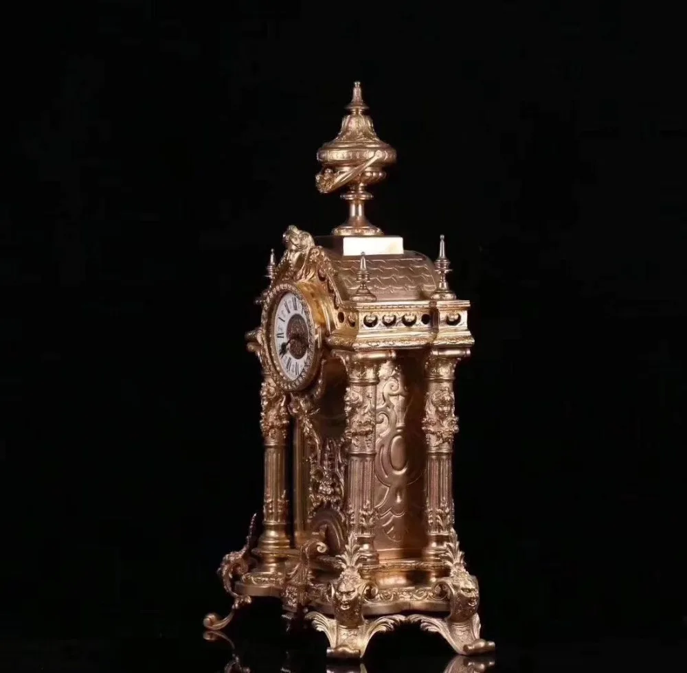75 cm Europe retro Bronze gild building Mechanical Swing Table Clock timepiece