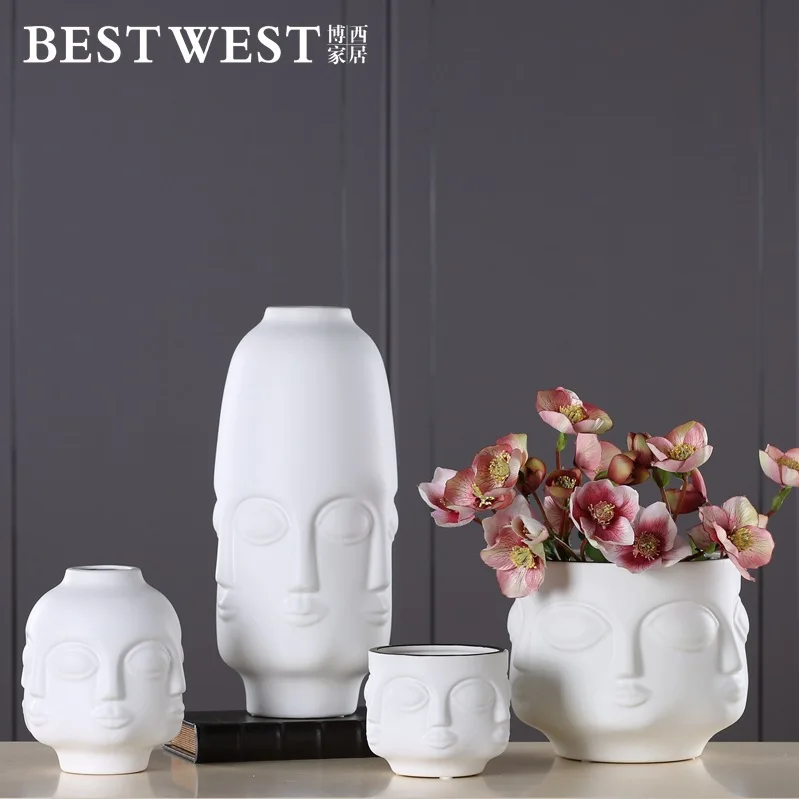 

Ladies Face Head Planter Vase Face Vase for Flower Human Face Flower Vase Succulent Pot Cheap White Ceramic Craft