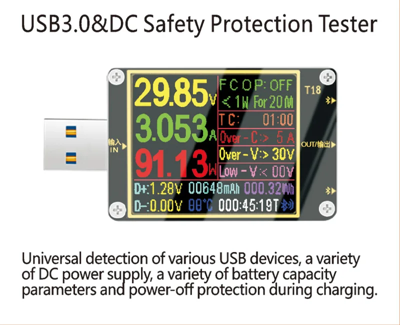 USB тестер T18 Цифровой dc мощность Вольтметр Амперметр Напряжение тока доктор 1," qc2.0 PD3.0 18 в 1 детектор