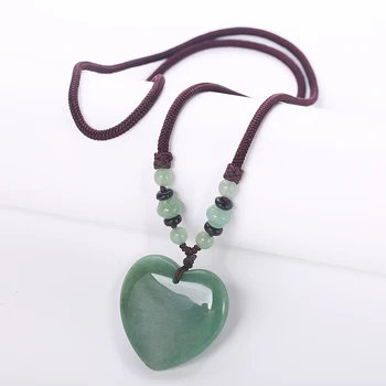 

Reiki Green Jasper Pendant Necklaces Women Fine Jewelry Wedding Luxury Heart Rope Chain Unique choker necklace Healing Crystal